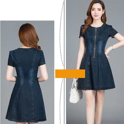 ĐẦM JEAN XÒE CỔ TRÒN KHÓA KÉO TRƯỚC NGỰC - N06